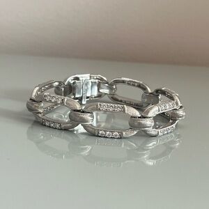 Judith Ripka Textured 925 Sterling Silver CZ Diamonique Oval Link Bracelet